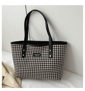 Stylish Houndstooth Nylon Tote – Classic and Fashionable - Shanvi Treasurz