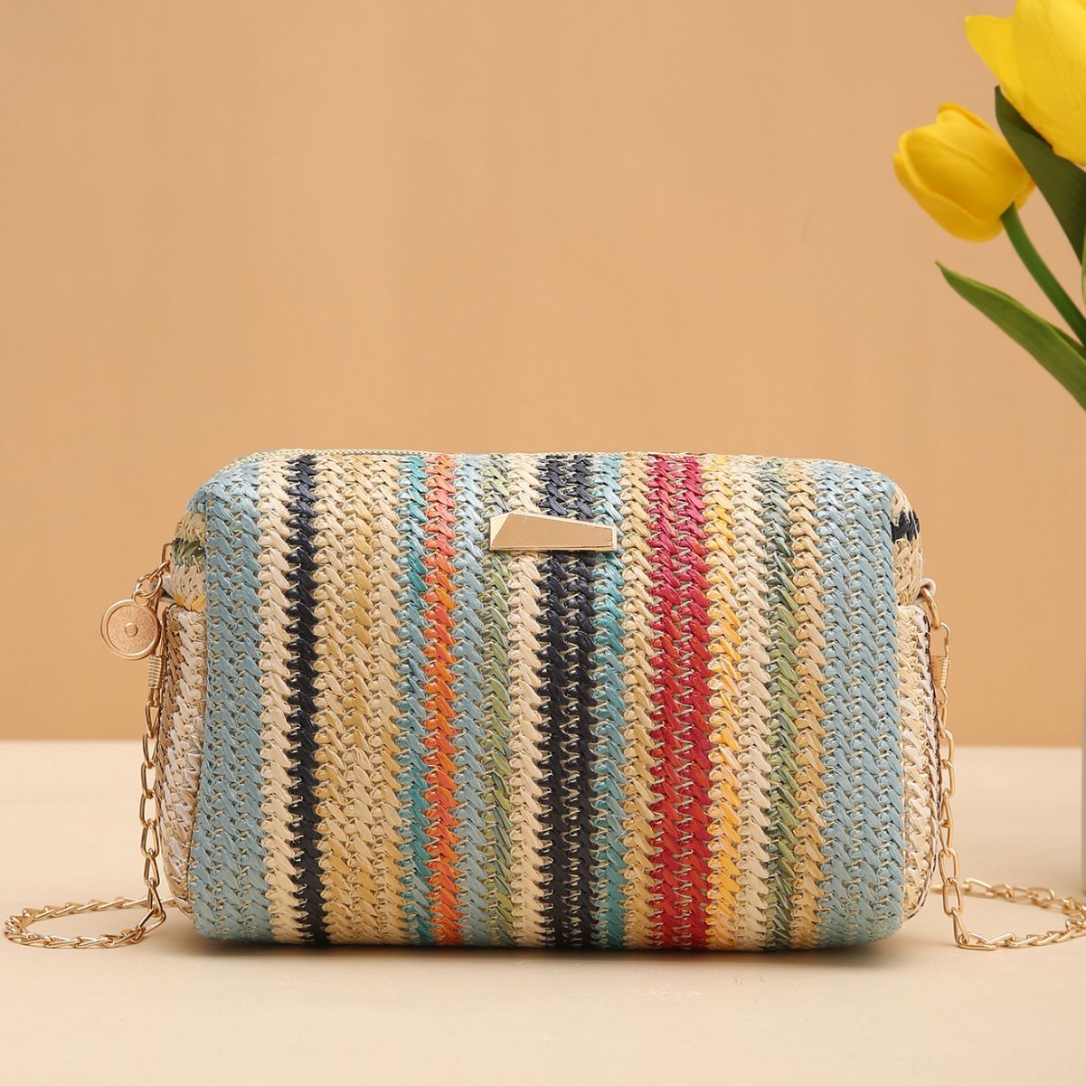 Designer Rainbow Straw convertible Clutch bag