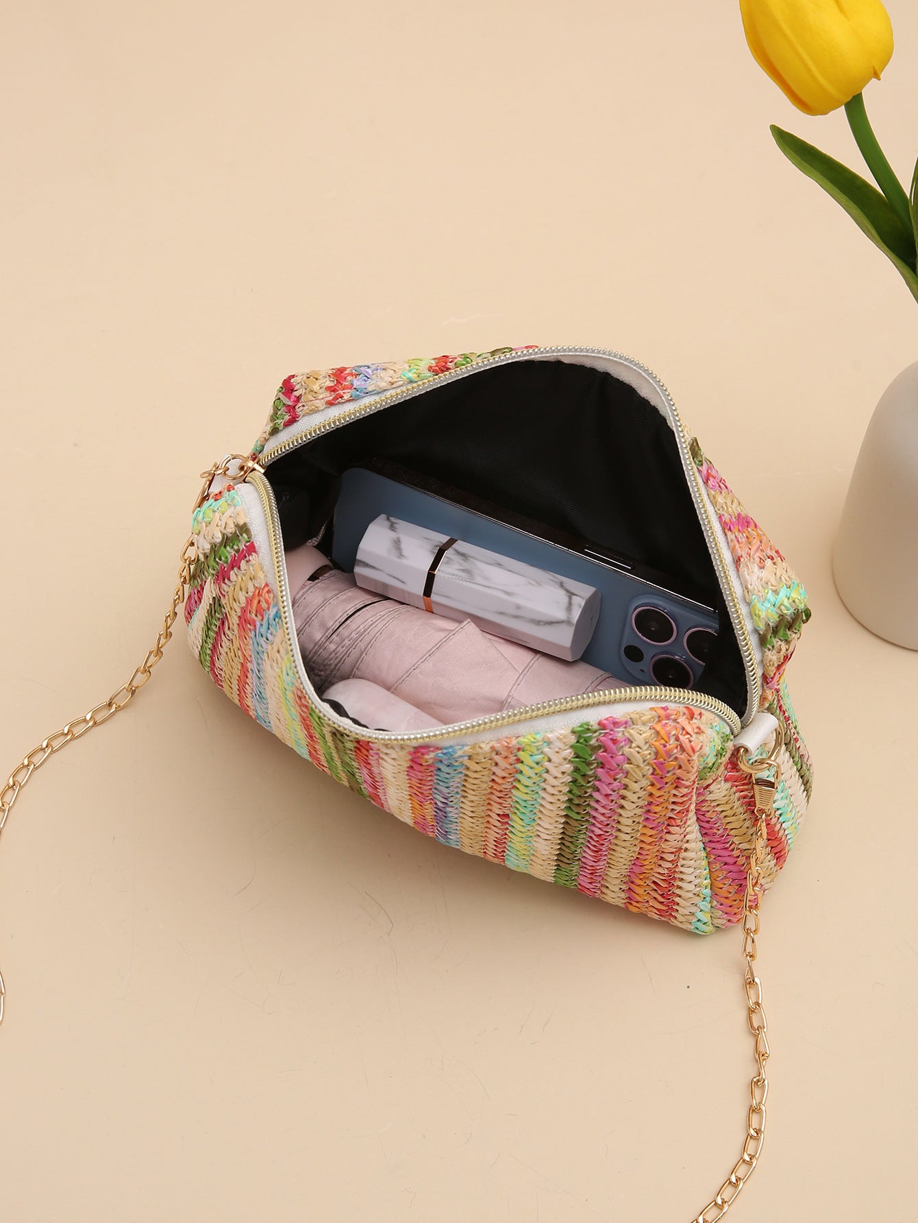 Designer Rainbow Straw convertible Clutch bag