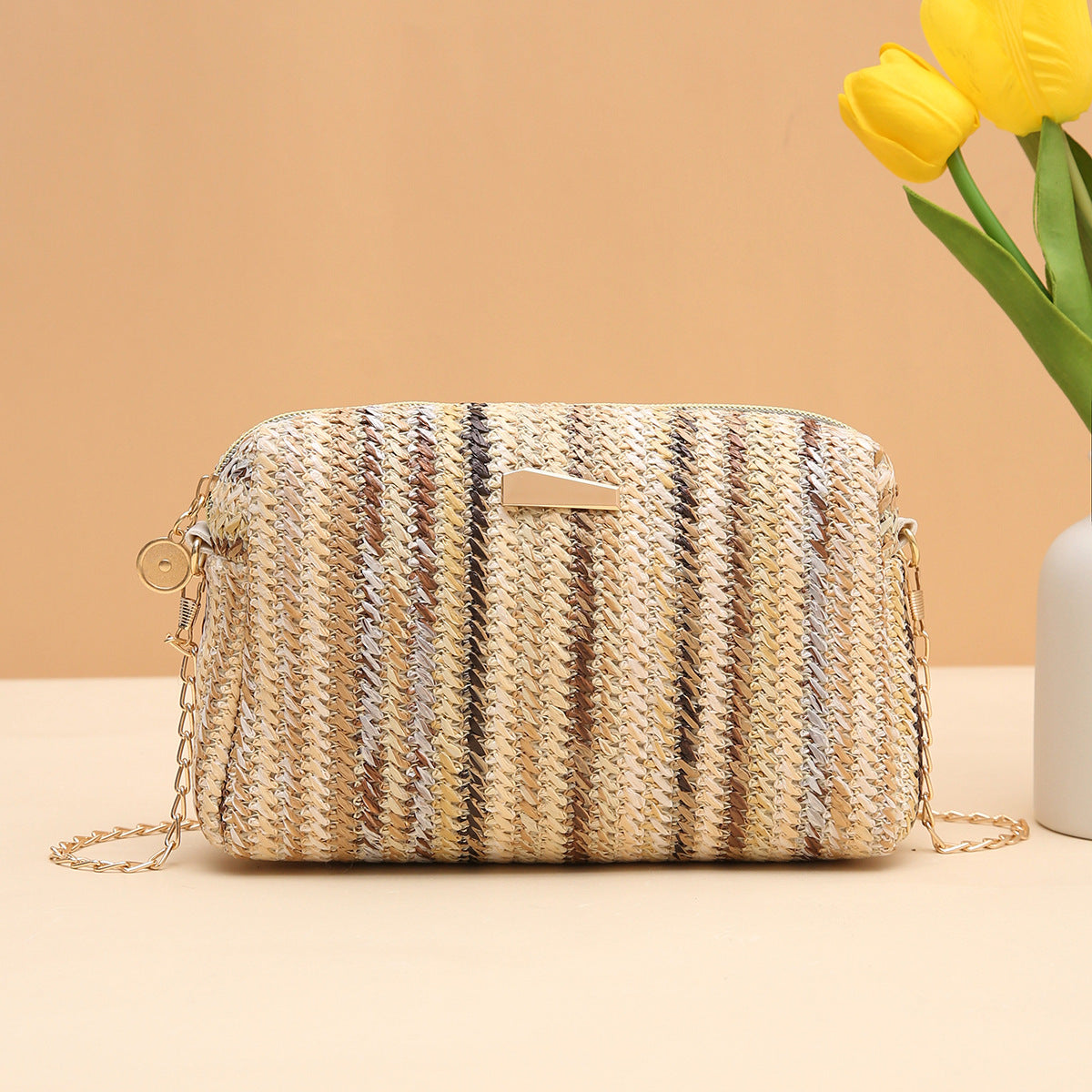 Designer Rainbow Straw convertible Clutch bag