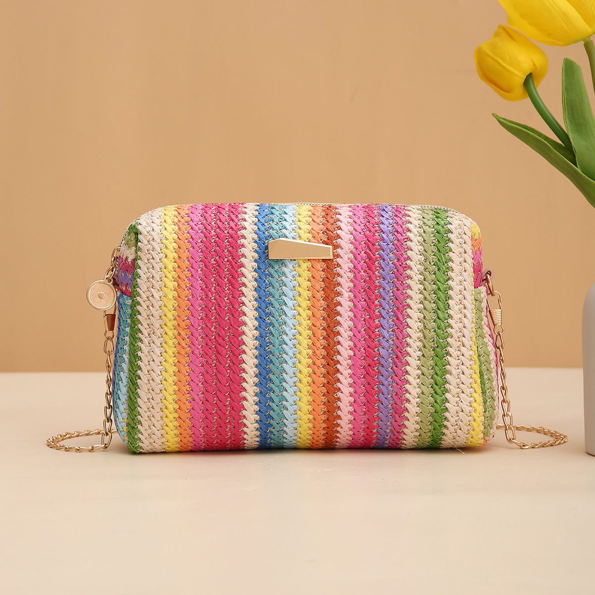 Designer Rainbow Straw convertible Clutch bag