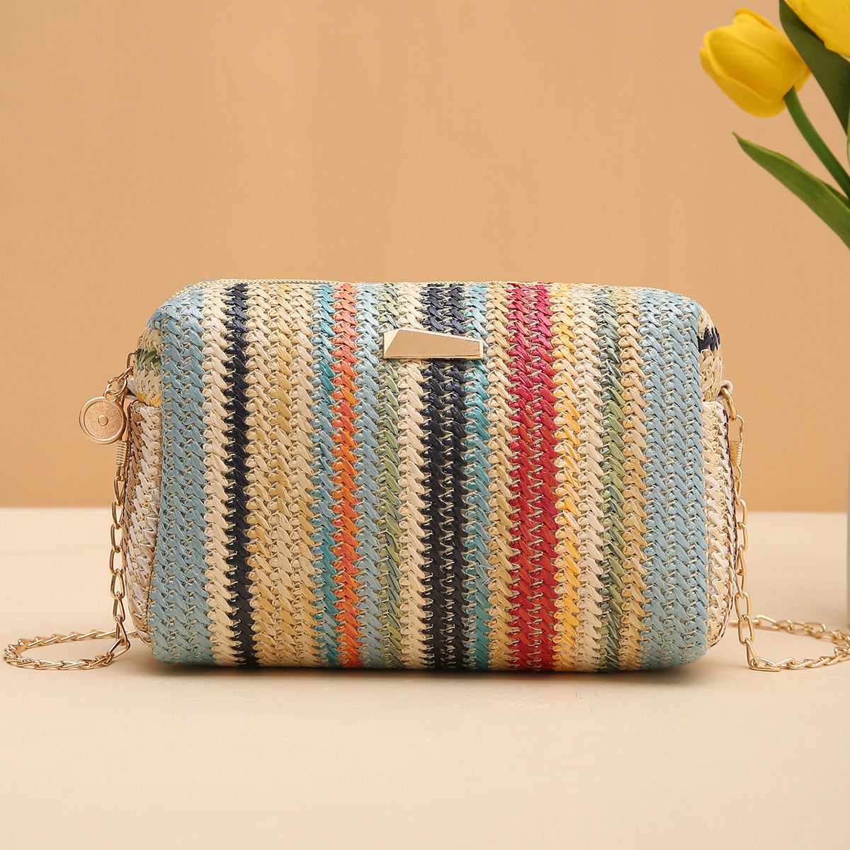 Designer Rainbow Straw convertible Clutch bag