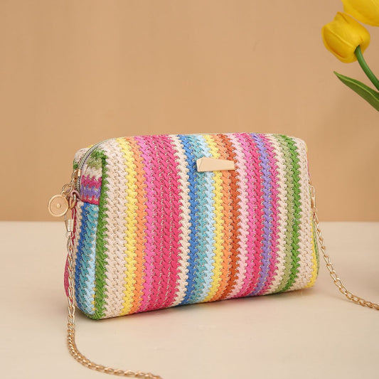 Designer Rainbow Straw convertible Clutch bag