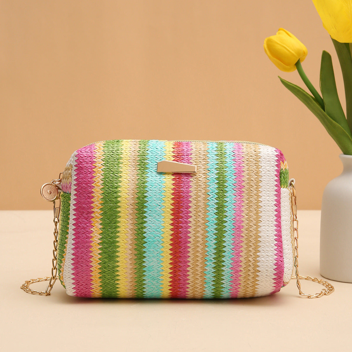 Designer Rainbow Straw convertible Clutch bag